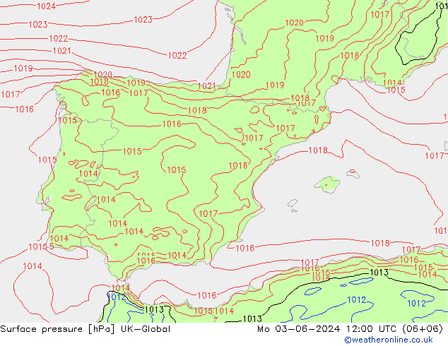 Surface pressure UK-Global Mo 03.06.2024 12 UTC