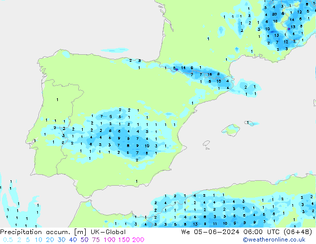 Précipitation accum. UK-Global mer 05.06.2024 06 UTC