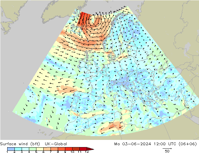 Bodenwind (bft) UK-Global Mo 03.06.2024 12 UTC
