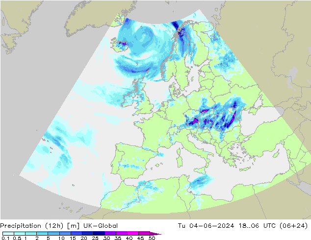 Precipitation (12h) UK-Global Tu 04.06.2024 06 UTC