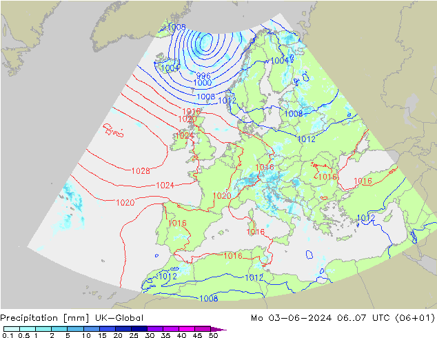 降水 UK-Global 星期一 03.06.2024 07 UTC