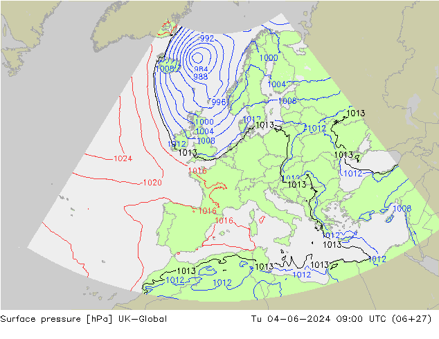 Surface pressure UK-Global Tu 04.06.2024 09 UTC