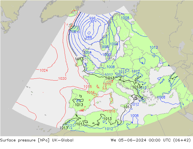 Atmosférický tlak UK-Global St 05.06.2024 00 UTC