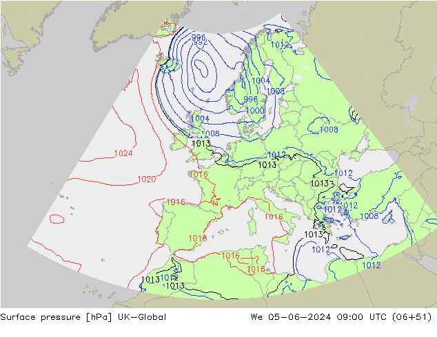 Luchtdruk (Grond) UK-Global wo 05.06.2024 09 UTC