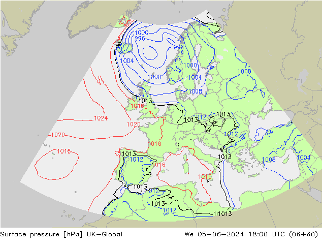 Surface pressure UK-Global We 05.06.2024 18 UTC