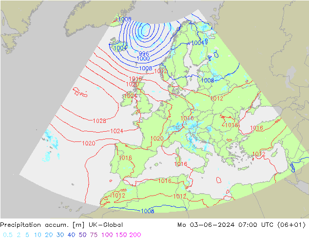 Precipitation accum. UK-Global Mo 03.06.2024 07 UTC