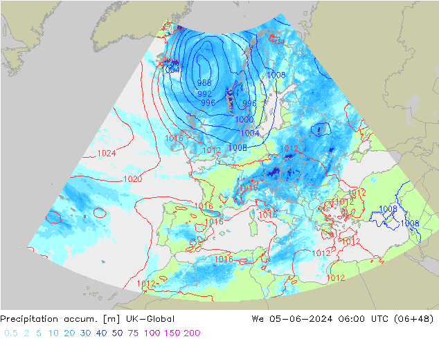 Precipitation accum. UK-Global We 05.06.2024 06 UTC