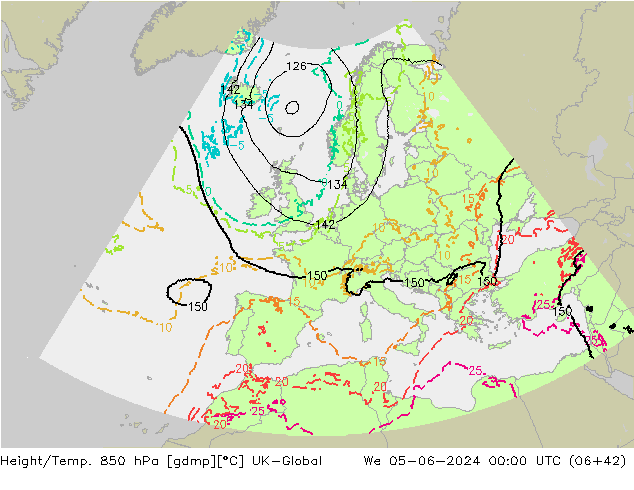 Height/Temp. 850 hPa UK-Global We 05.06.2024 00 UTC