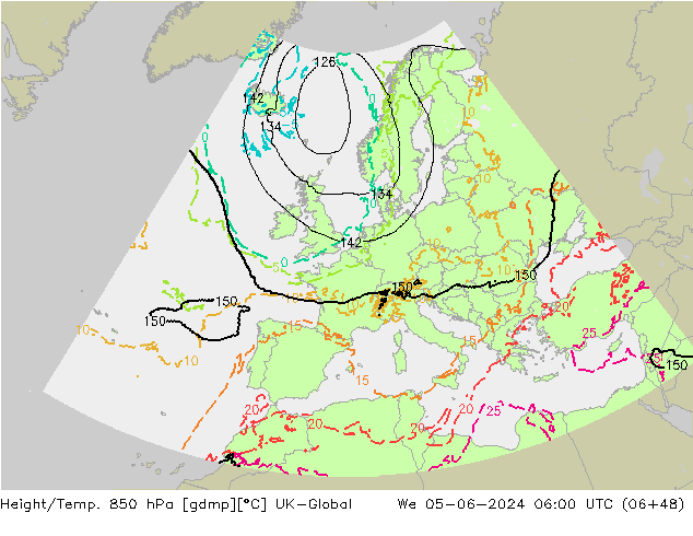 Height/Temp. 850 hPa UK-Global St 05.06.2024 06 UTC