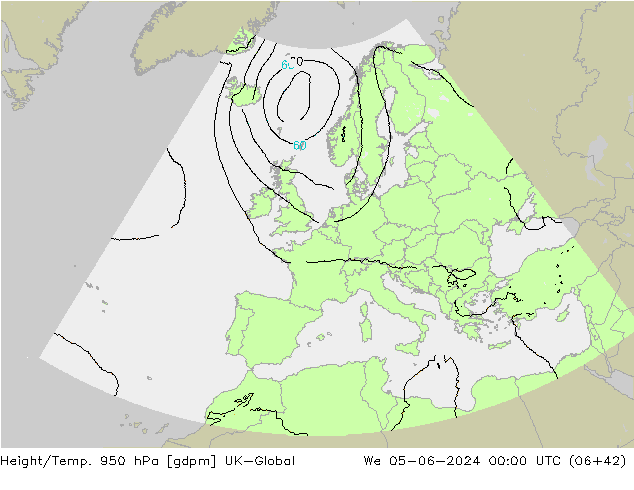 Height/Temp. 950 hPa UK-Global śro. 05.06.2024 00 UTC