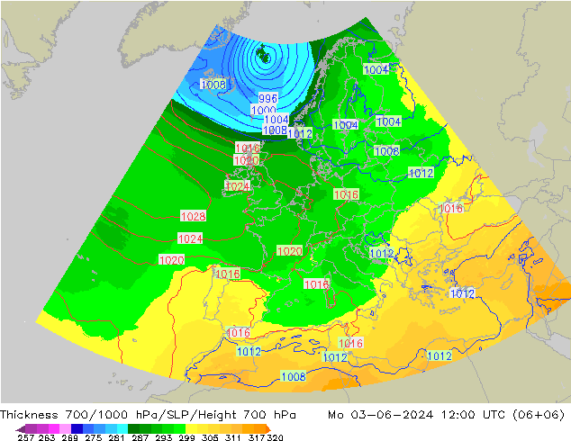 Thck 700-1000 hPa UK-Global Mo 03.06.2024 12 UTC