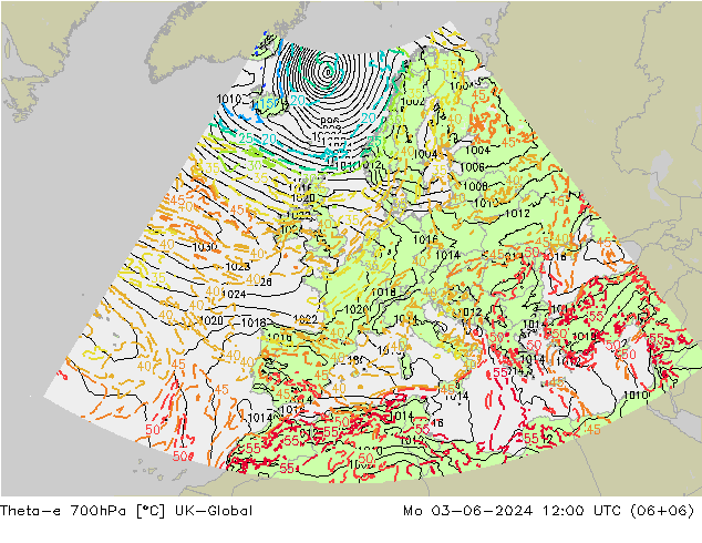 Theta-e 700гПа UK-Global пн 03.06.2024 12 UTC