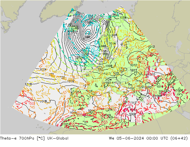 Theta-e 700hPa UK-Global We 05.06.2024 00 UTC