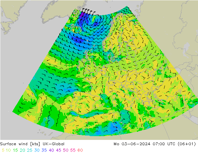 Surface wind UK-Global Po 03.06.2024 07 UTC