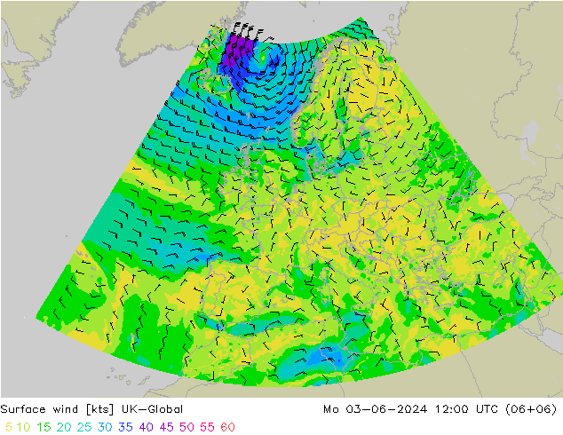 Viento 10 m UK-Global lun 03.06.2024 12 UTC