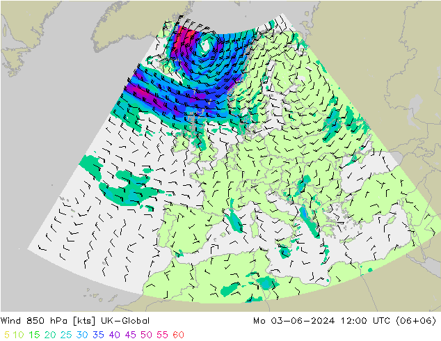 Vento 850 hPa UK-Global Seg 03.06.2024 12 UTC