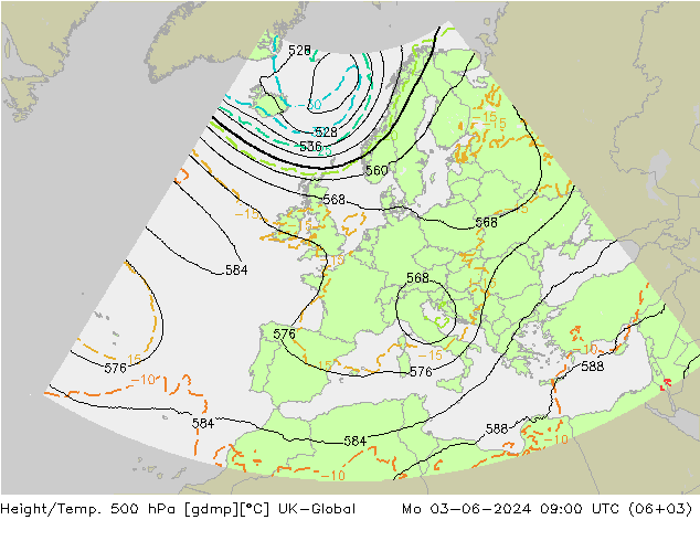 Yükseklik/Sıc. 500 hPa UK-Global Pzt 03.06.2024 09 UTC