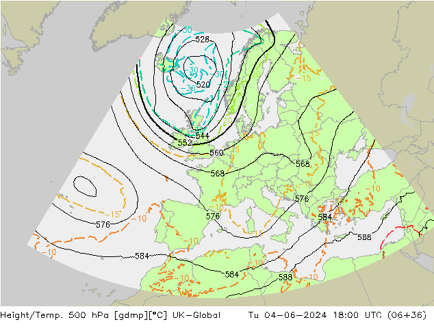 Height/Temp. 500 hPa UK-Global Ter 04.06.2024 18 UTC