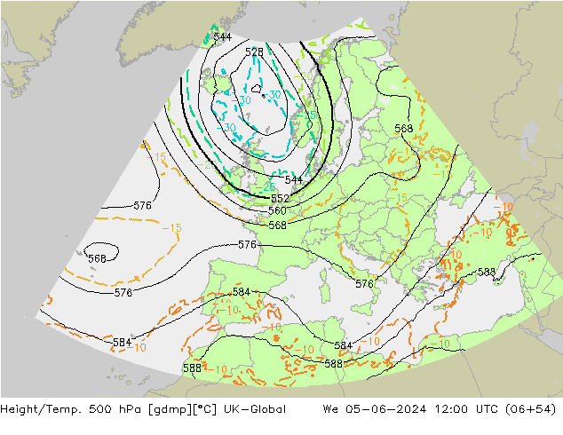 Height/Temp. 500 hPa UK-Global śro. 05.06.2024 12 UTC