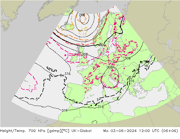 Height/Temp. 700 hPa UK-Global Seg 03.06.2024 12 UTC