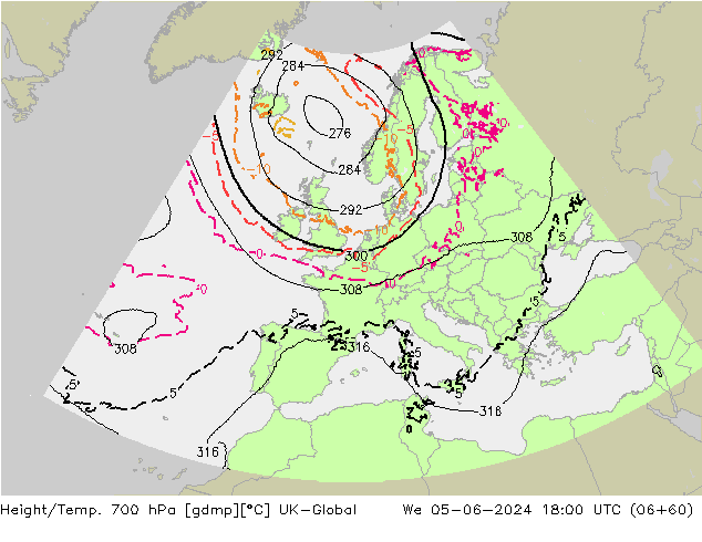 Geop./Temp. 700 hPa UK-Global mié 05.06.2024 18 UTC