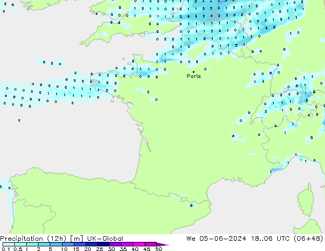 Yağış (12h) UK-Global Çar 05.06.2024 06 UTC