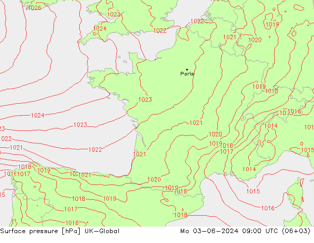 Surface pressure UK-Global Mo 03.06.2024 09 UTC