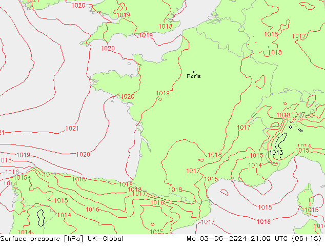 приземное давление UK-Global пн 03.06.2024 21 UTC