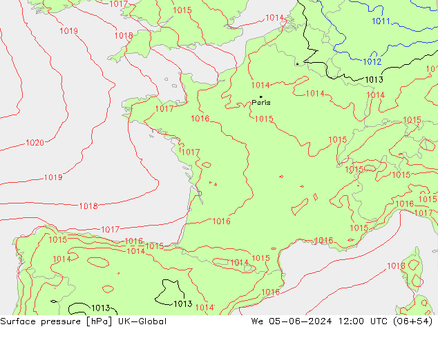 pressão do solo UK-Global Qua 05.06.2024 12 UTC