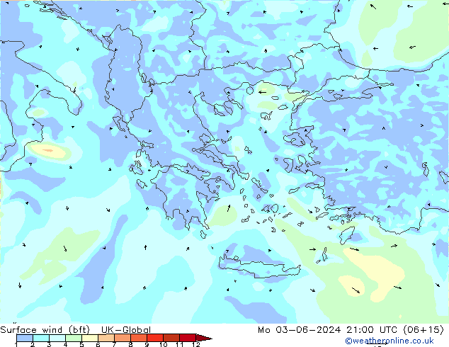 Surface wind (bft) UK-Global Mo 03.06.2024 21 UTC