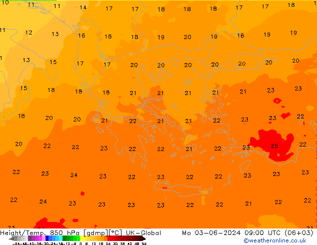 Height/Temp. 850 hPa UK-Global Po 03.06.2024 09 UTC
