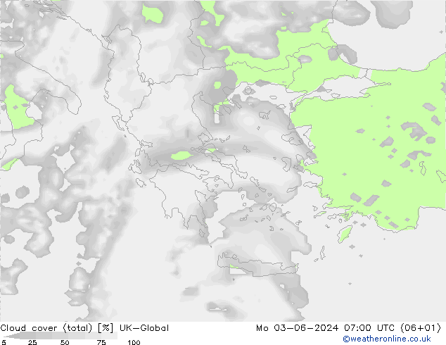 Cloud cover (total) UK-Global Po 03.06.2024 07 UTC