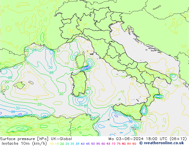 Isotachs (kph) UK-Global Mo 03.06.2024 18 UTC