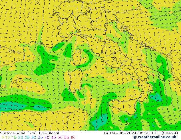 Wind 10 m UK-Global di 04.06.2024 06 UTC