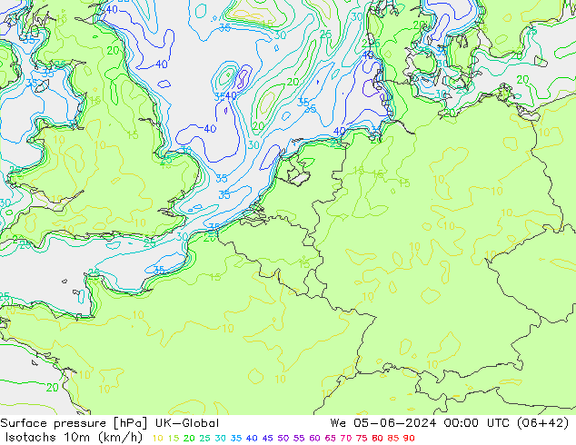 Isotachs (kph) UK-Global St 05.06.2024 00 UTC