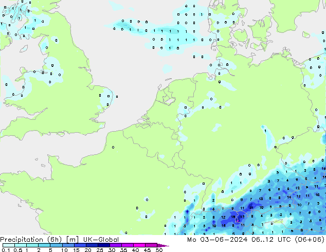 осадки (6h) UK-Global пн 03.06.2024 12 UTC