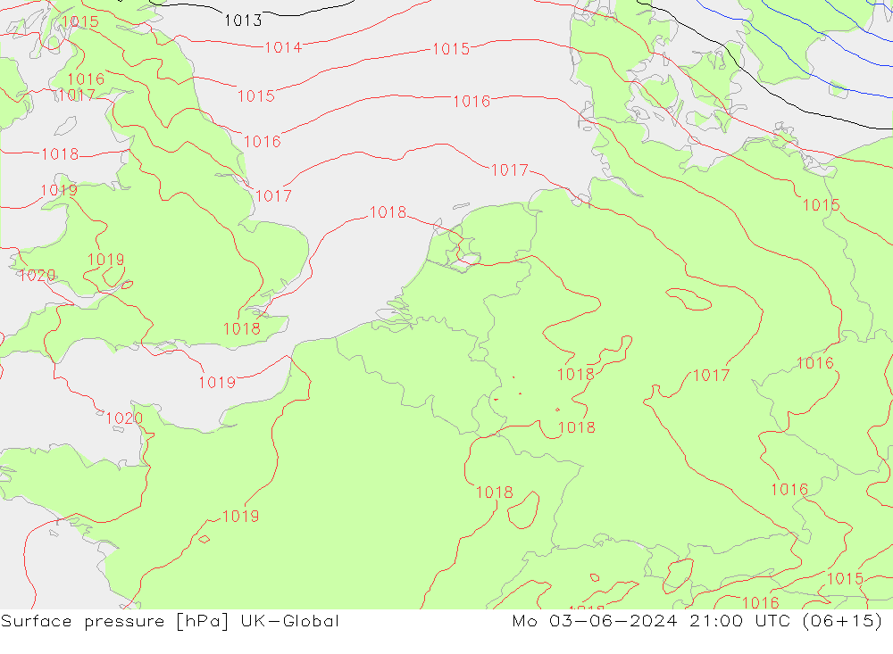 Atmosférický tlak UK-Global Po 03.06.2024 21 UTC