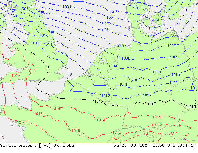 Atmosférický tlak UK-Global St 05.06.2024 06 UTC