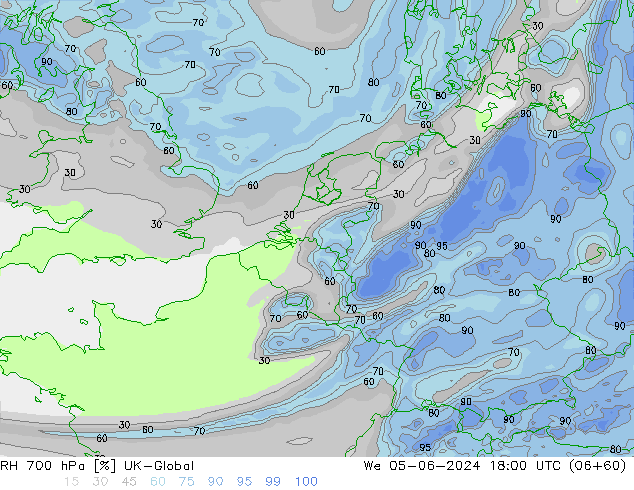 RH 700 hPa UK-Global śro. 05.06.2024 18 UTC