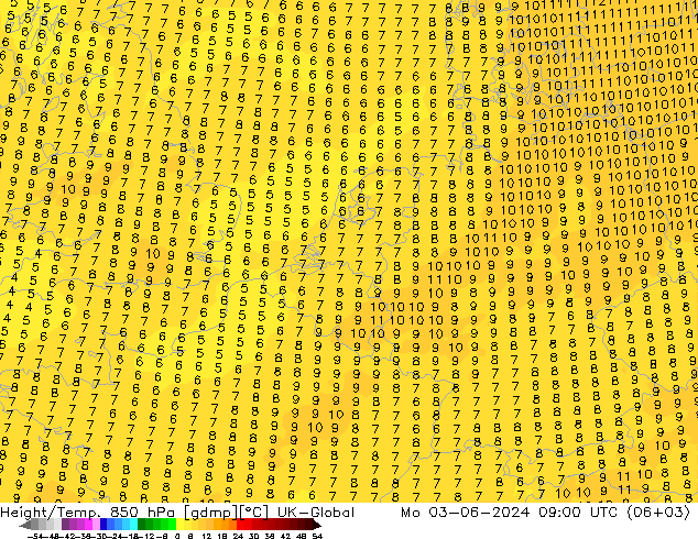 Yükseklik/Sıc. 850 hPa UK-Global Pzt 03.06.2024 09 UTC