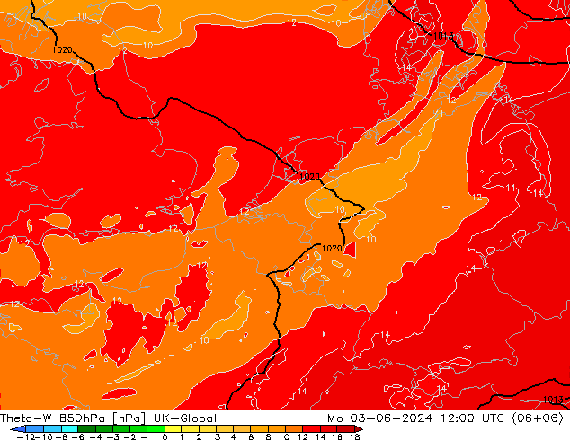 Theta-W 850hPa UK-Global Mo 03.06.2024 12 UTC