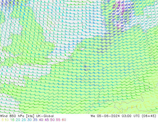 Wind 850 hPa UK-Global We 05.06.2024 03 UTC