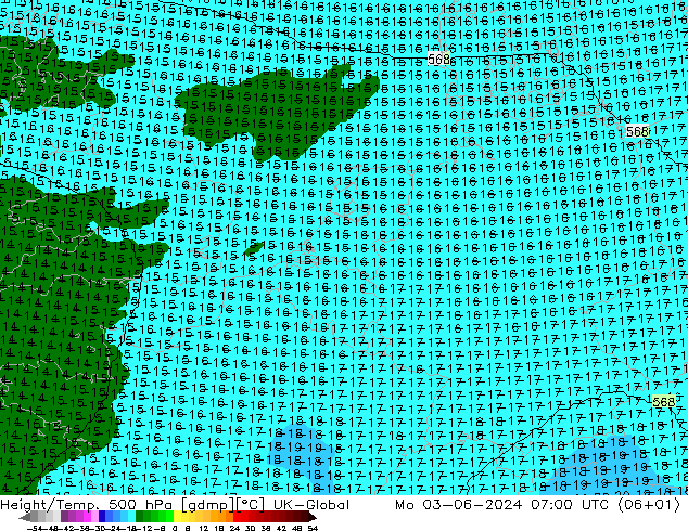 Height/Temp. 500 hPa UK-Global Po 03.06.2024 07 UTC