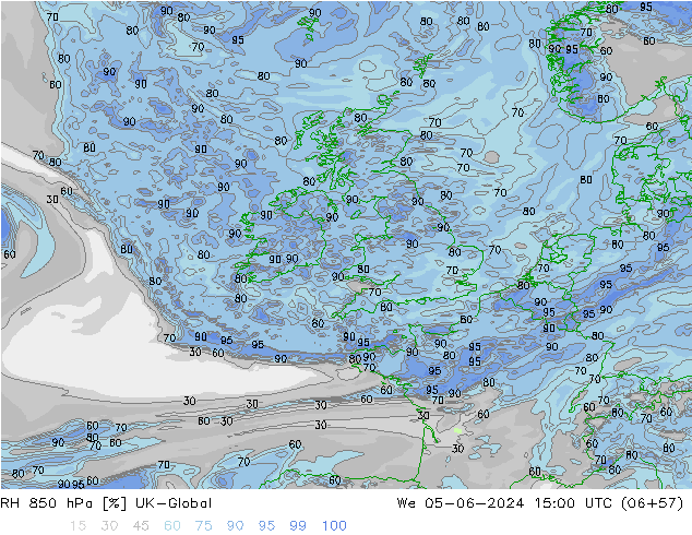 RH 850 гПа UK-Global ср 05.06.2024 15 UTC