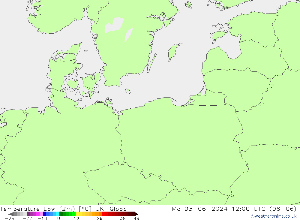 Temperature Low (2m) UK-Global Mo 03.06.2024 12 UTC