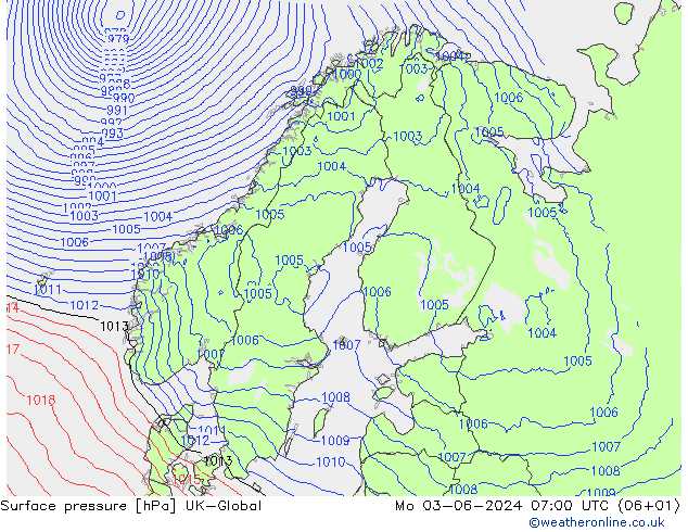 Presión superficial UK-Global lun 03.06.2024 07 UTC