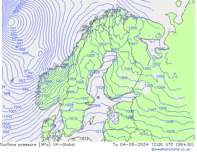 Luchtdruk (Grond) UK-Global di 04.06.2024 12 UTC
