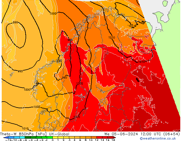 Theta-W 850hPa UK-Global We 05.06.2024 12 UTC