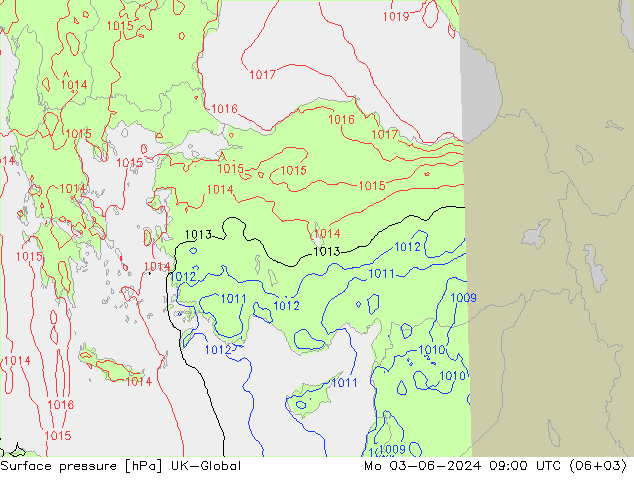 pression de l'air UK-Global lun 03.06.2024 09 UTC