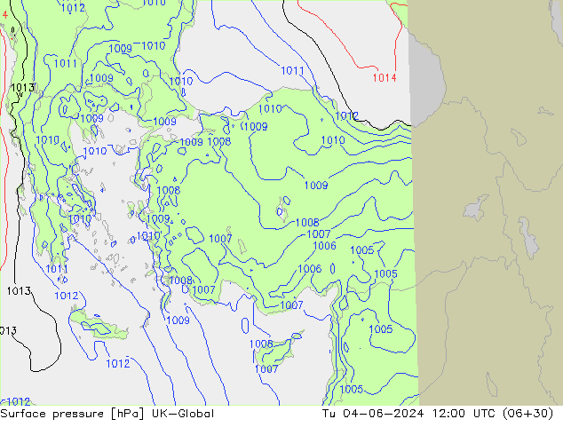 Surface pressure UK-Global Tu 04.06.2024 12 UTC